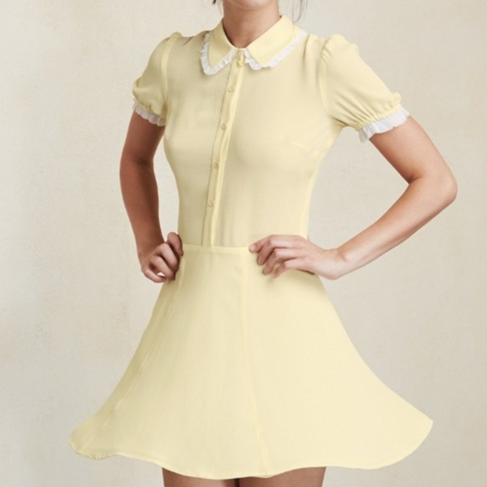 REFORMATION McKendrie Yellow Mini Fit Flare Dress